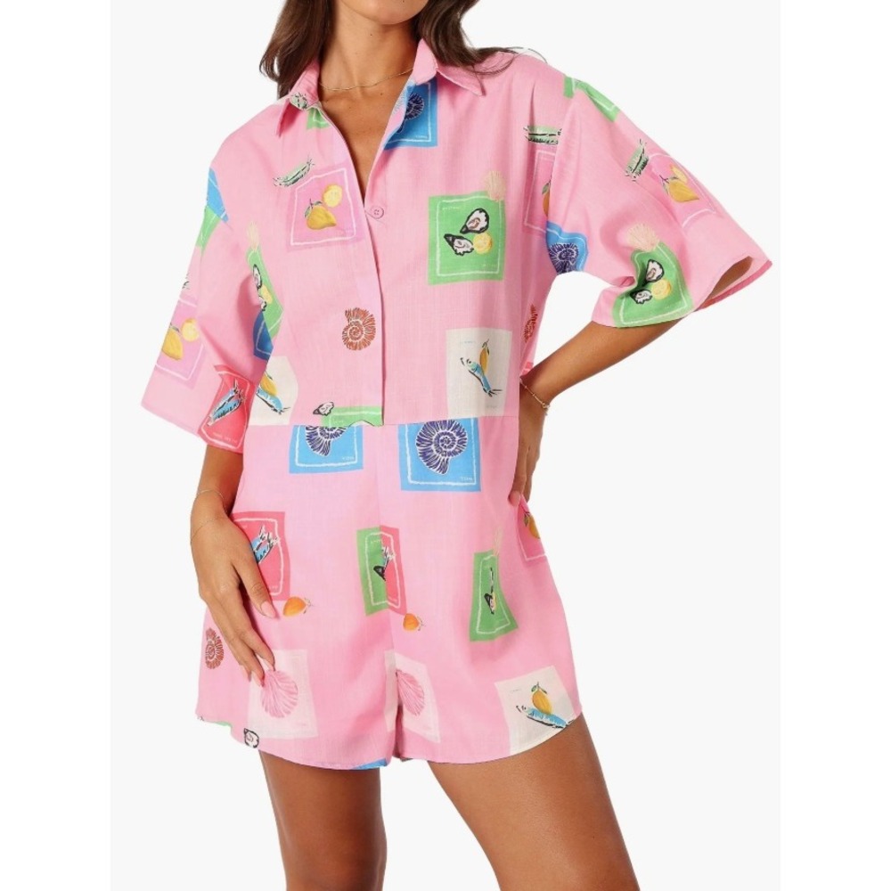 Petal + Pup Pink Button-Down Romper Women's S NWT Relaxed Coastal Resort